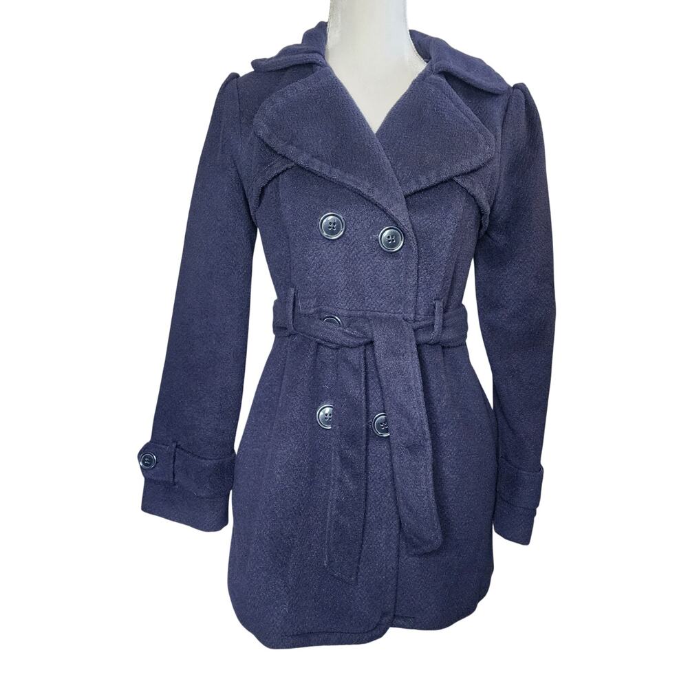 Blue Fleece Double Breasted Belted Winter Coat Women's Size Small